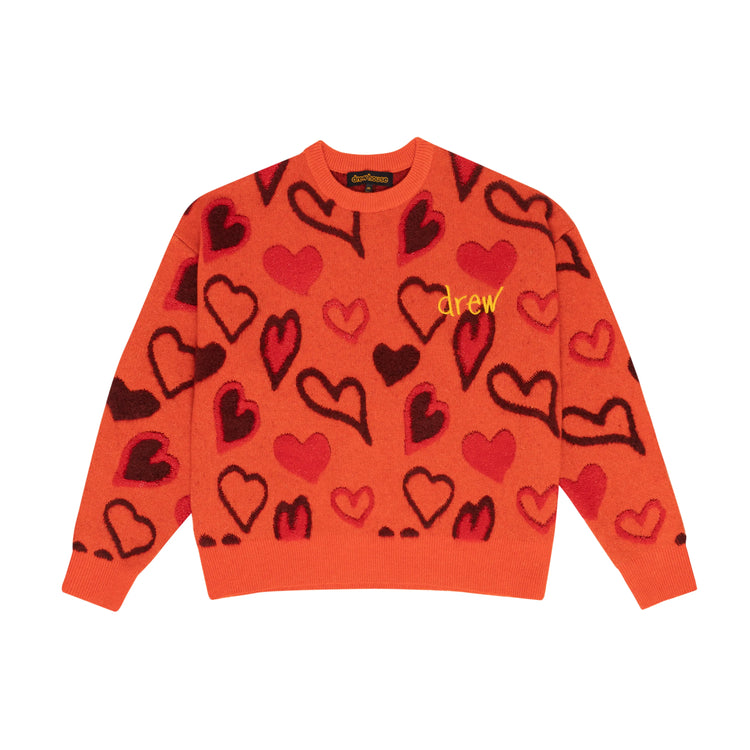 scribble hearts sweater - orange – drew wearhouse
